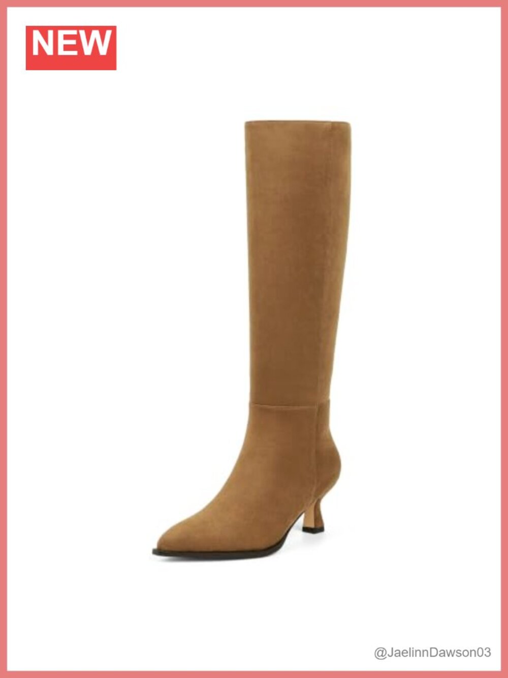 Kitten Heel Knee High Boots Faux Suede Pointed Toe Side Zip Women